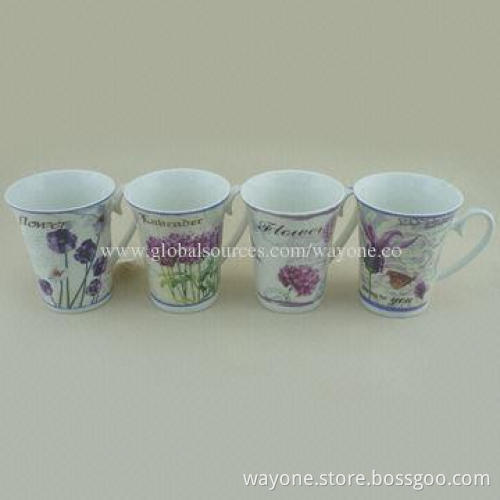 Ceramic Mug with Floral Design, Available in Four Colors, Food-safe